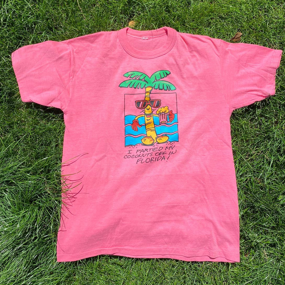 Vintage 90's "I partied my coconuts off in Florida" Graphic Spring Break Tee Sm